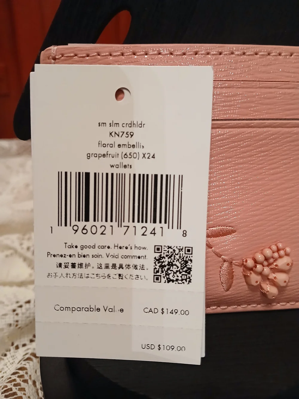 Kate Spade NWT Pink Embossed Floral Women’s Wallet